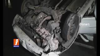 Watch Drunken Youth Hits Divider at Nagarjuna Circle | Drunkers Escape From Spot | Hyderabad | iNews Video