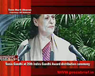 Watch Congress President and UPA chairperson Sonia Gandhi today presented the 26th Indira Gandhi Award for National Integration Video