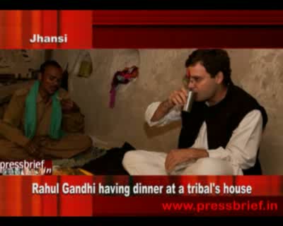 Watch Rahul Gandhi having dinner at a tribal's house,10th October 2011 Video