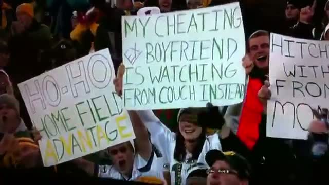 Watch Funniest sign at Packers game Video