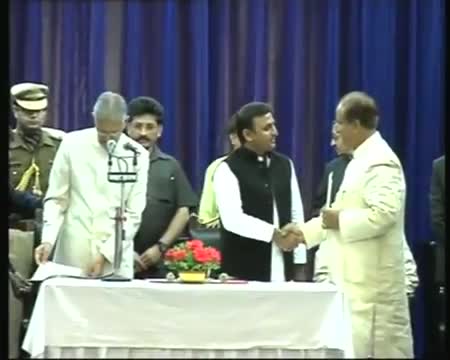 Watch Azam Khan takes oath as UP minister Video
