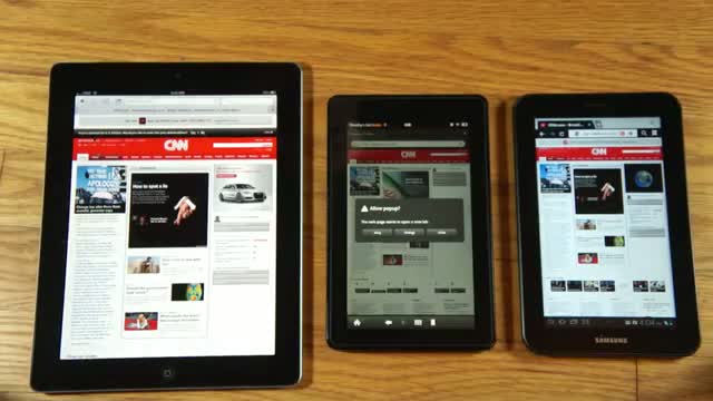 Watch iPad 2 vs Amazon Kindle Fire vs Samsung Galaxy Tab 7 Plus browser performance Video