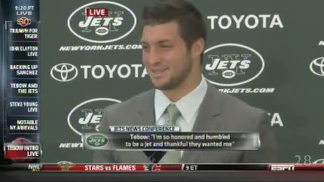 Watch Tim Tebow Saying "Exciting" In His First Jets Press Conference video Video
