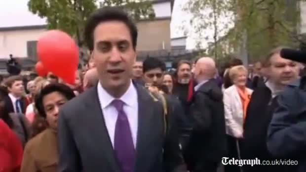 Watch Labour leader Ed Miliband egged on campaign trail Video