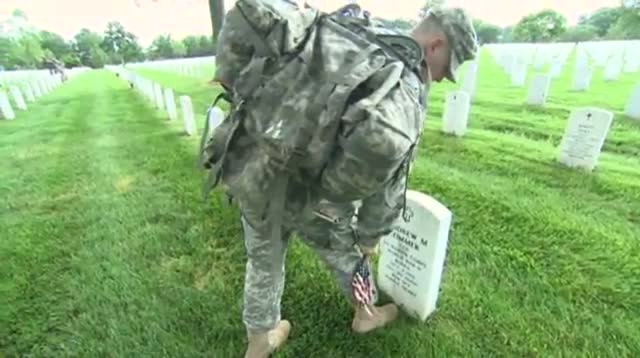 Watch Raw Video - Soldiers Plant Flags at Arlington Video