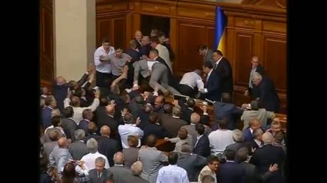Watch Raw Video - Fight Erupts in Ukrainian Parliament Video