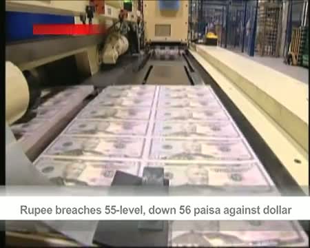 Watch Rupee breaches 55 level, down 56 paisa against dollar Video
