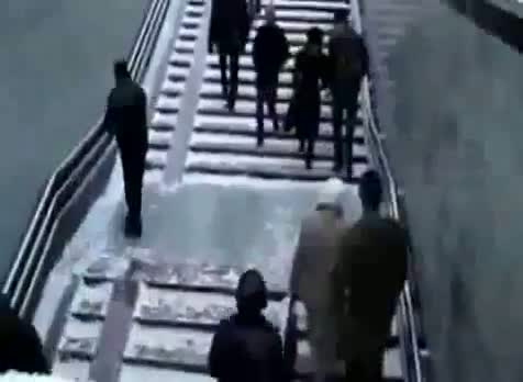Watch People falling on icy step compilation Video