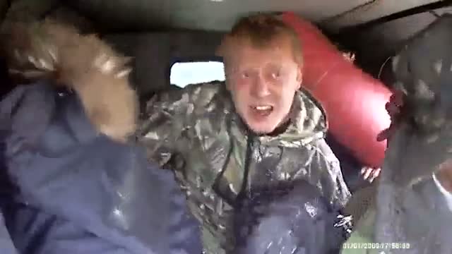 Watch Crazy Russian guys drive over bumps Video