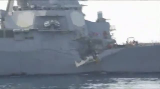 Watch Raw Video - US Navy Ship Collides With Oil Tanker Video