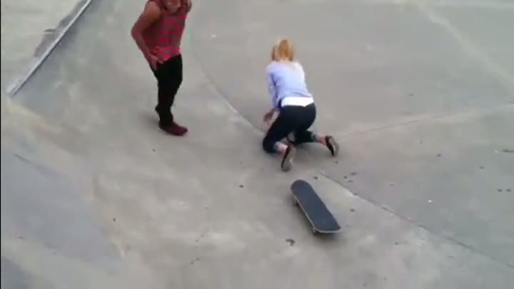 Watch Girl Skateboard Drop-In Fail Video