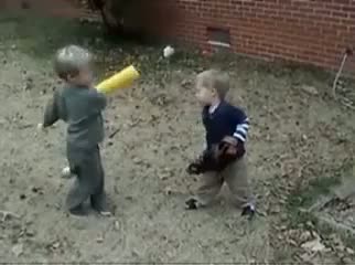 Watch Kid hits baby in face with bat So Funny Video