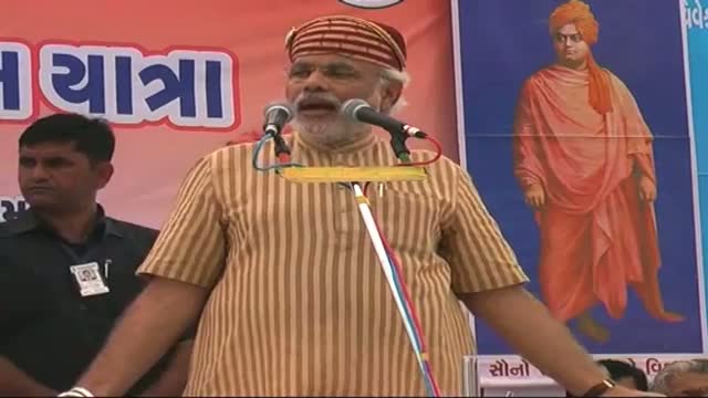 Watch Modi challenges Sonia, says BJP will win all seats in Rajkot Video
