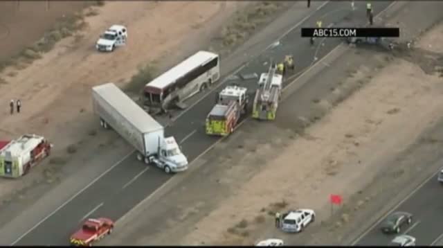 Watch Raw - Charter Bus, Truck Crash in Arizona Video