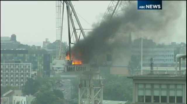 Watch Raw: Crane Catches Fire, Collapses in Australia Video