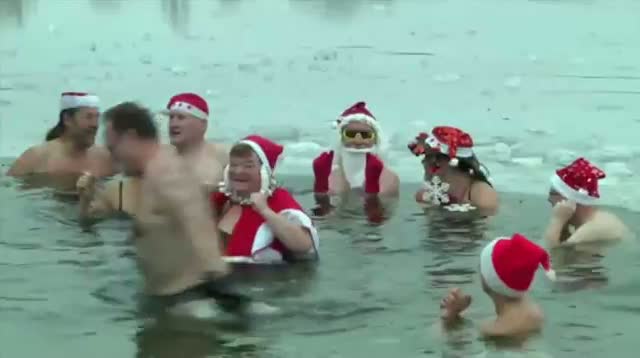 Watch Raw - Icy Christmas Day Swim Video