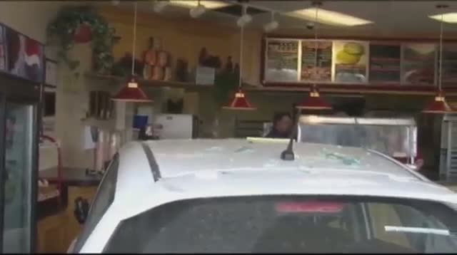 Watch Man Drives Into Restaurant, Orders Pizza Video