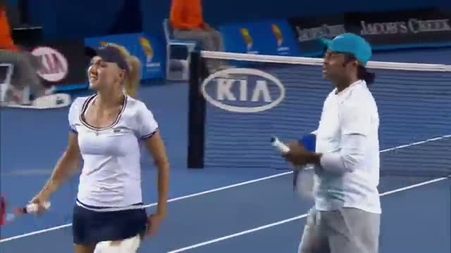 Watch Australian Open 2013 - Elena Vesnina Hits Leander Paes Video