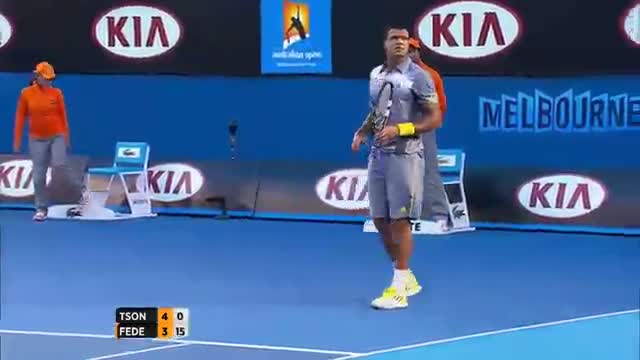Watch Australian Open 2013 - Tsonga Shank Caught In Crowd Video