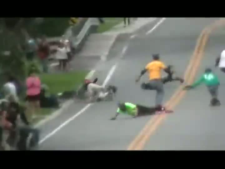 Watch Longboard Crash Chain Reaction Video