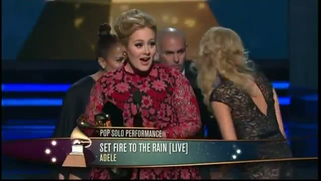 Watch Grammys 2013: Adele receives Grammy from 'good-luck charm' J.Lo Video