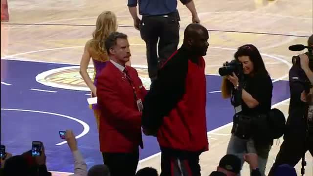 Watch Will Ferrell escorts Shaq out of Staples! Video