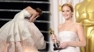 Watch Best Actress winner Jennifer Lawrence falls over at Oscars 2013 Video