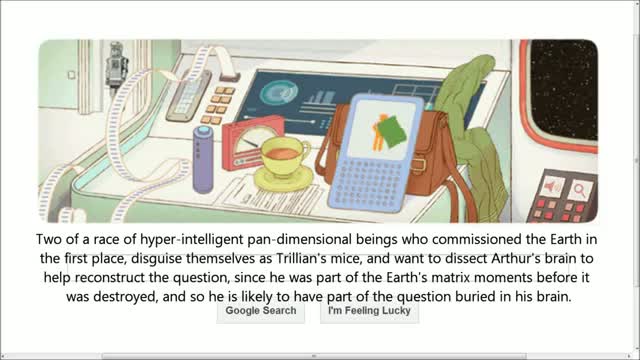 Watch Douglas Adams's 61st Birthday - Animated Interactive Google Doodle (2013-3-11) w/ sound effect Video