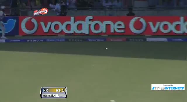 Watch Four hit by A Rahane off Andre Russell in over 8.4 Inning - DD vs RR - PEPSI IPL 6 - Match 4 Video