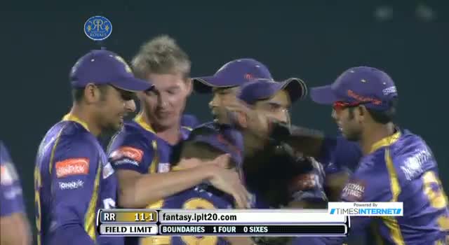 Watch Wicket of Shane Watson taken by Brett Lee - RR vs KKR - PEPSI IPL 6 - Match 8 Video