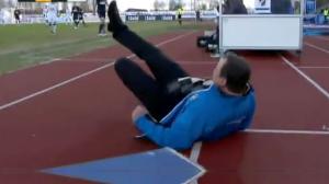 Watch Coach Can't Kick Ball and Falls Flat On His Butt Video