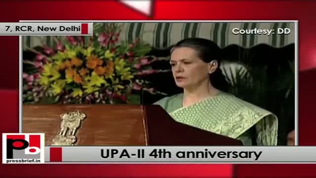 Watch Sonia Gandhi addresses the UPA-II, 4th anniversary function at PM residence Video