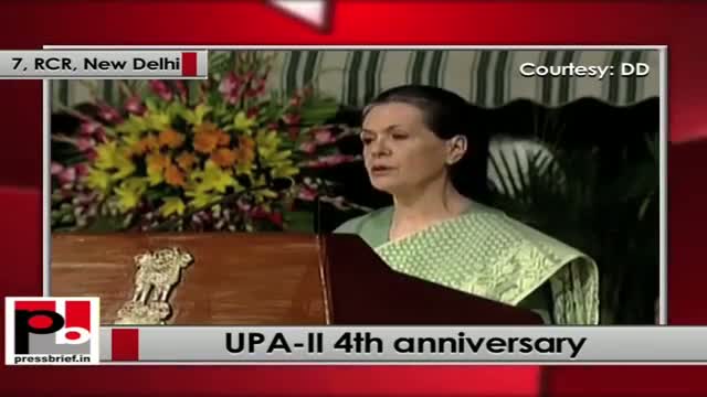 Watch Sonia Gandhi at UPA-II 4th anniversary: Country is better connected now with roads and mobiles Video