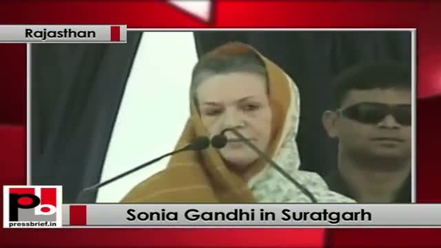 Watch Sonia Gandhi in Suratgarh (Rajasthan) praises Gehlot-led Congress government Video