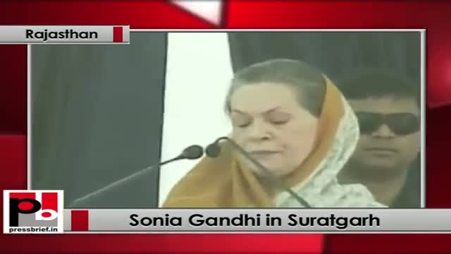 Watch Sonia Gandhi in Suratgarh (Rajasthan) slams opposition for blocking Congress' pro-poor steps Video