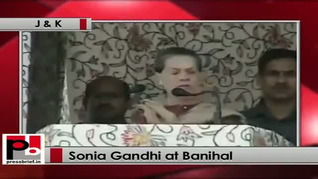 Watch Sonia Gandhi in Kashmir speaks after the inauguration of Banihal-Quazigund rail line Video