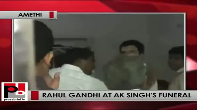 Watch Rahul Gandhi attends funeral of IAF officer AK Singh in Amethi Video