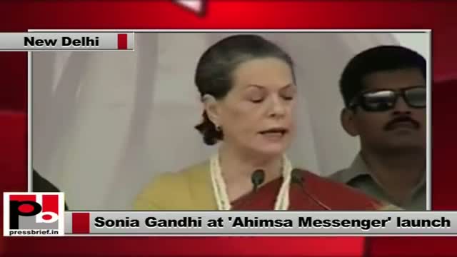 Watch Sonia Gandhi at Ahimsa Messenger launch explains UPA policies for welfare of women Video