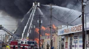 Watch Seaside Heights boardwalk fire rages at site of Sandy recovery Video