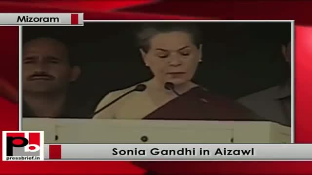 Watch Sonia Gandhi addresses public meeting in Mizoram Video