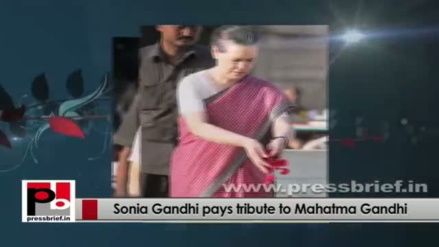 Watch Sonia Gandhi pays respect to Mahatma at Raj Ghat on Bapu's 144th birth anniversary Video