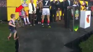 Watch Little Kid Embarrases Himself At Rugby Ceremony Video