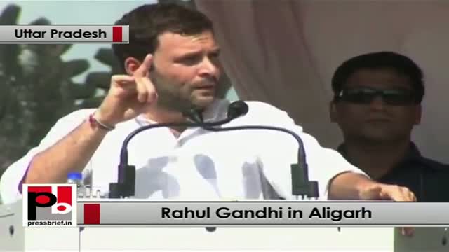 Watch Rahul Gandhi in Aligarh slams SP Govt in UP for not implementing Food Security Law Video