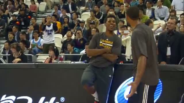 Watch NBA: Nick Young's AMAZING Halfcourt Trick Shot in Shanghai! Video