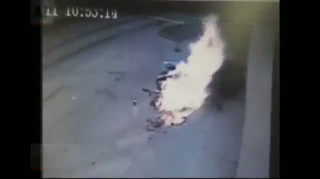 Watch Woman Injured in Fiery Gas Station Crash Video