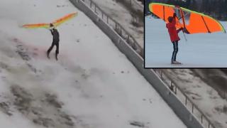 Watch Skier Using a Kitewing Crashes Hard Video
