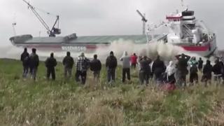 Watch Huge Ship Launch Gets Spectators Wet Video