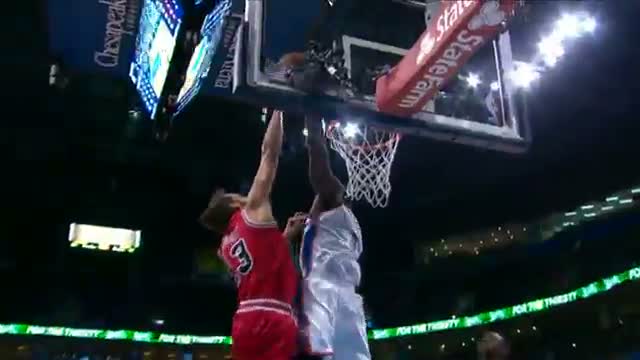 Watch NBA: Serge Ibaka Blocks Joakim Noah Twice Leading to a Kevin Durant Three Video