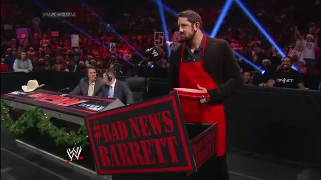 Watch Bad News Barrett reveals he's keeping the money he collected for charity: WWE Raw, Dec. 23, 2013 Video