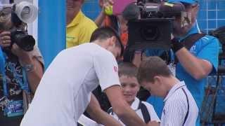 Watch Novak Djokovic hits with a fan - 2014 Australian Open Video